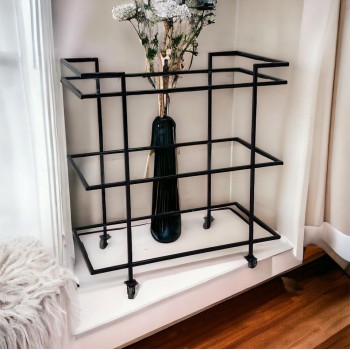 عربية تقديم زجاج باطراف حديد اسود3 دور بكفرات سهلة الحركة 80×43×85 سم 