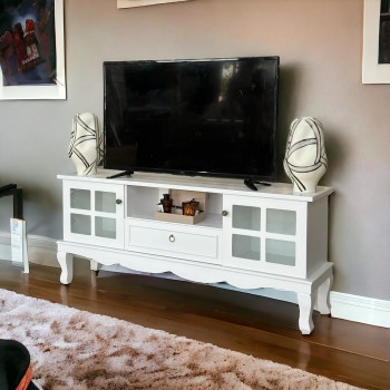   طاولة شاشة بلازما خشب ابيض  160×69×38 سم 