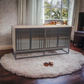 دولاب بوفية حديد علي زجاج خشب بني 160×80×40سم 