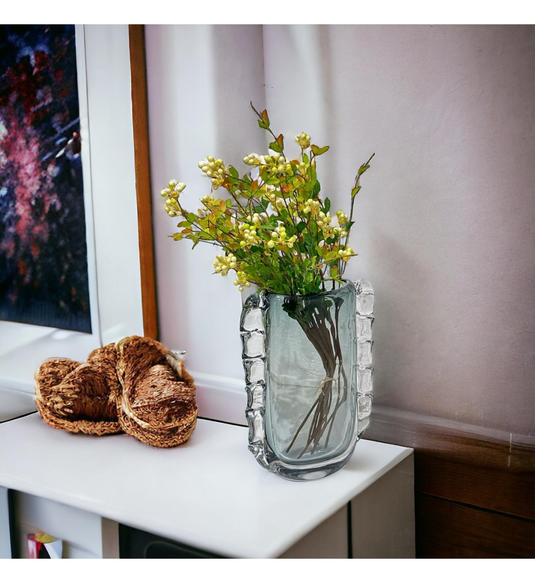  مزهرية زجاج عضوية من كوبي رمادي  - 28×8×9سم 