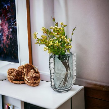  مزهرية زجاج عضوية من كوبي رمادي  - 28×8×9سم 