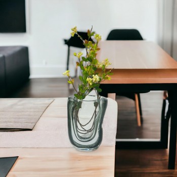   مزهرية زجاج عضوية من كوبي رمادي ازرق 20×14×8سم