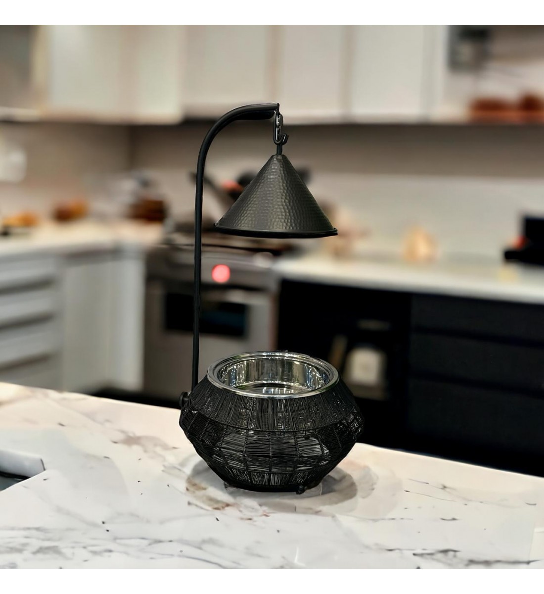 Indian buffet heater, black and silver, 1.5 liters