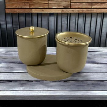 طقم مبخرة بيج غامق بتصميم مميزي22×10×9سم 