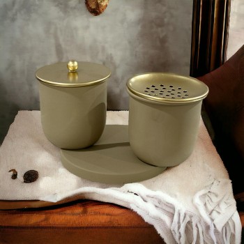 طقم مبخرة بيج غامق بتصميم مميزي22×10×9سم 