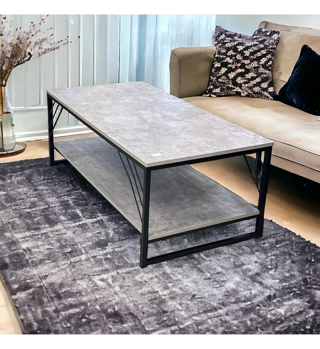 طاولة خشب دورين جوانب حديد لون رمادي مقاس 121×64×61سم 