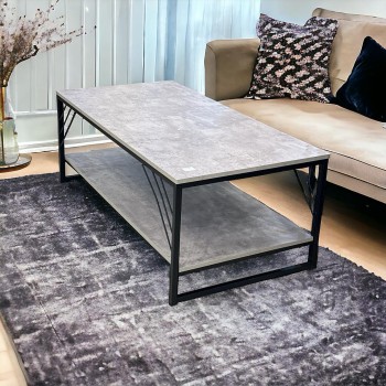 طاولة خشب دورين جوانب حديد لون رمادي مقاس 121×64×61سم 