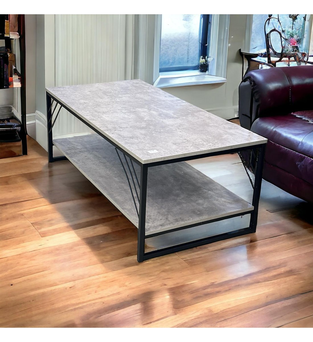 طاولة خشب دورين جوانب حديد لون رمادي مقاس 121×64×61سم 