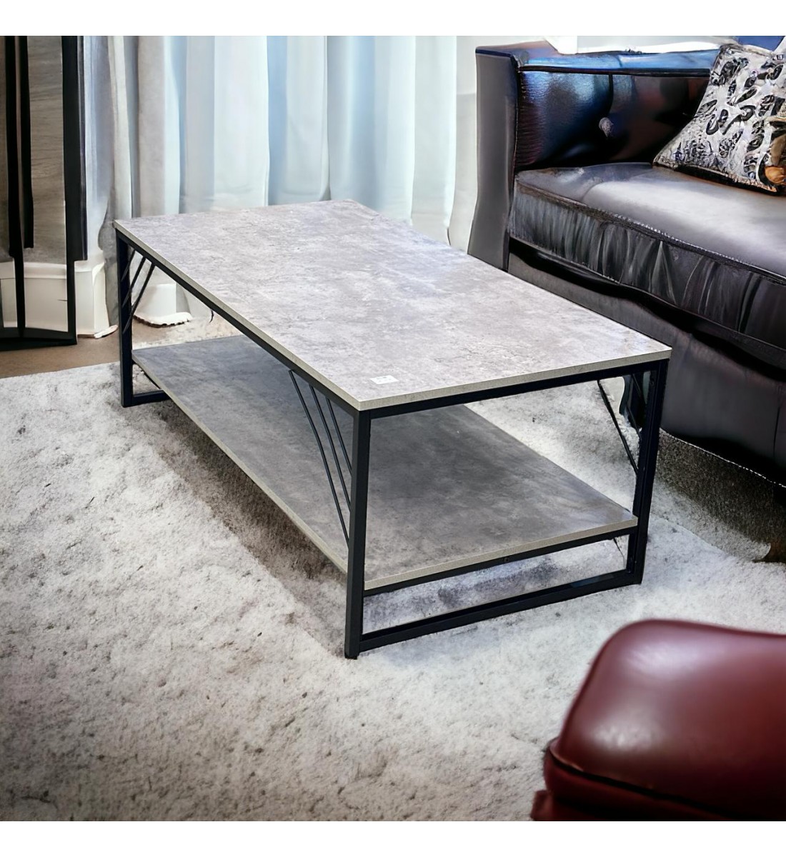 طاولة خشب دورين جوانب حديد لون رمادي مقاس 121×64×61سم 