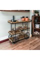 Wooden serving stroller with black iron edges3 floors with easy to move tires 100×40×94cm 