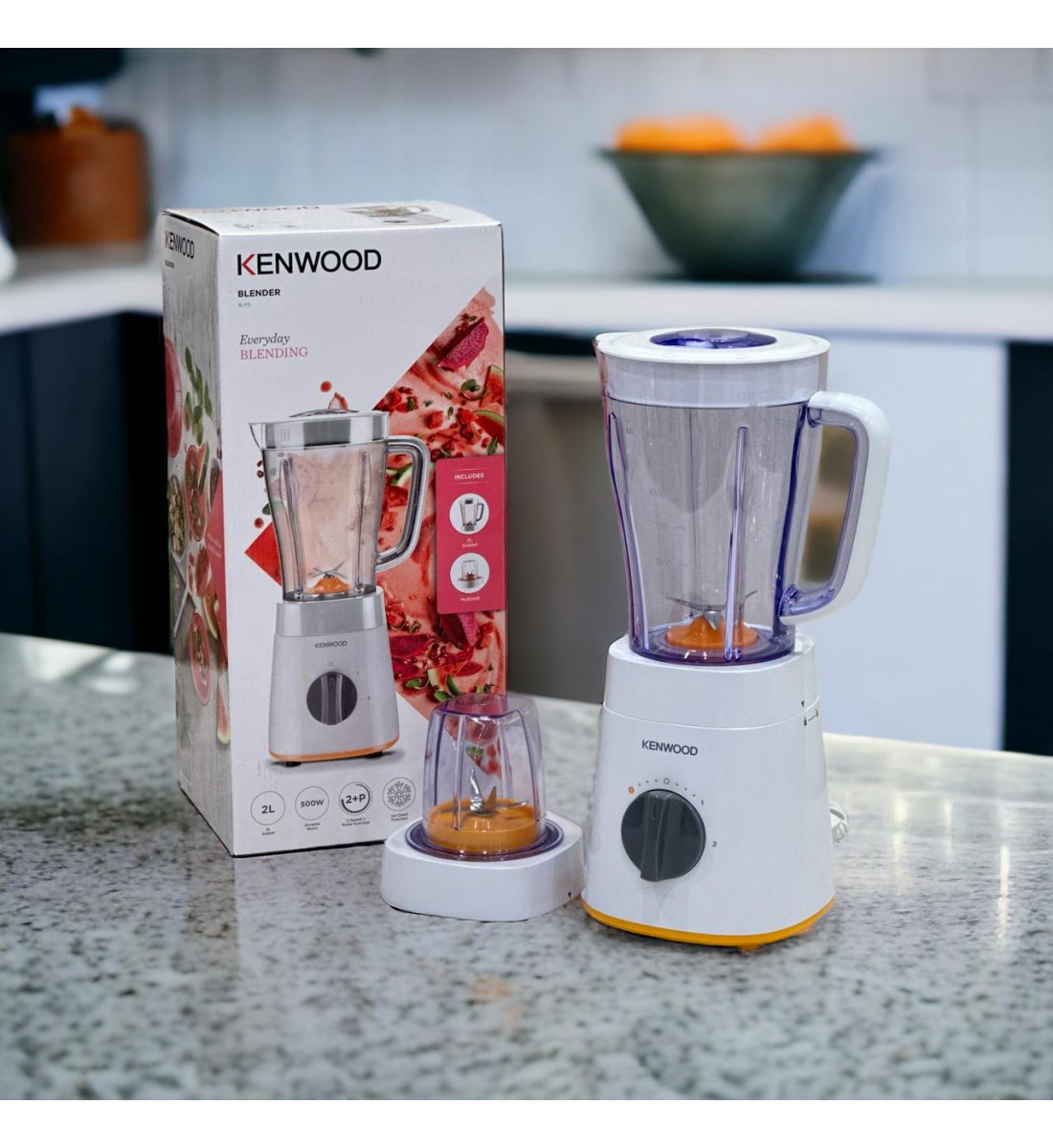 كينوود خلاط مع قطاعة ومطحنة وخاصية تكسير الثلج سعة 2 لتر 500 وات طراز OWBLP15.360WH أبيض