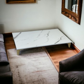 طاوله ارضي مفرد بديل الرخام  مستطيل ابيض 70×120×15سم 