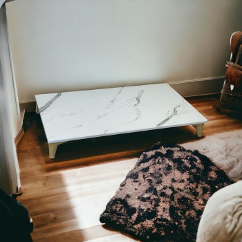 طاوله ارضي مفرد بديل الرخام  مستطيل ابيض 70×120×15سم 