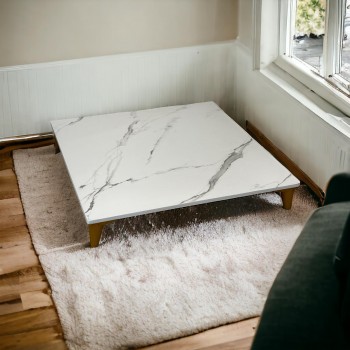 طاوله ارضي مفرد بديل الرخام  مربع  ابيض 104×104×15سم 