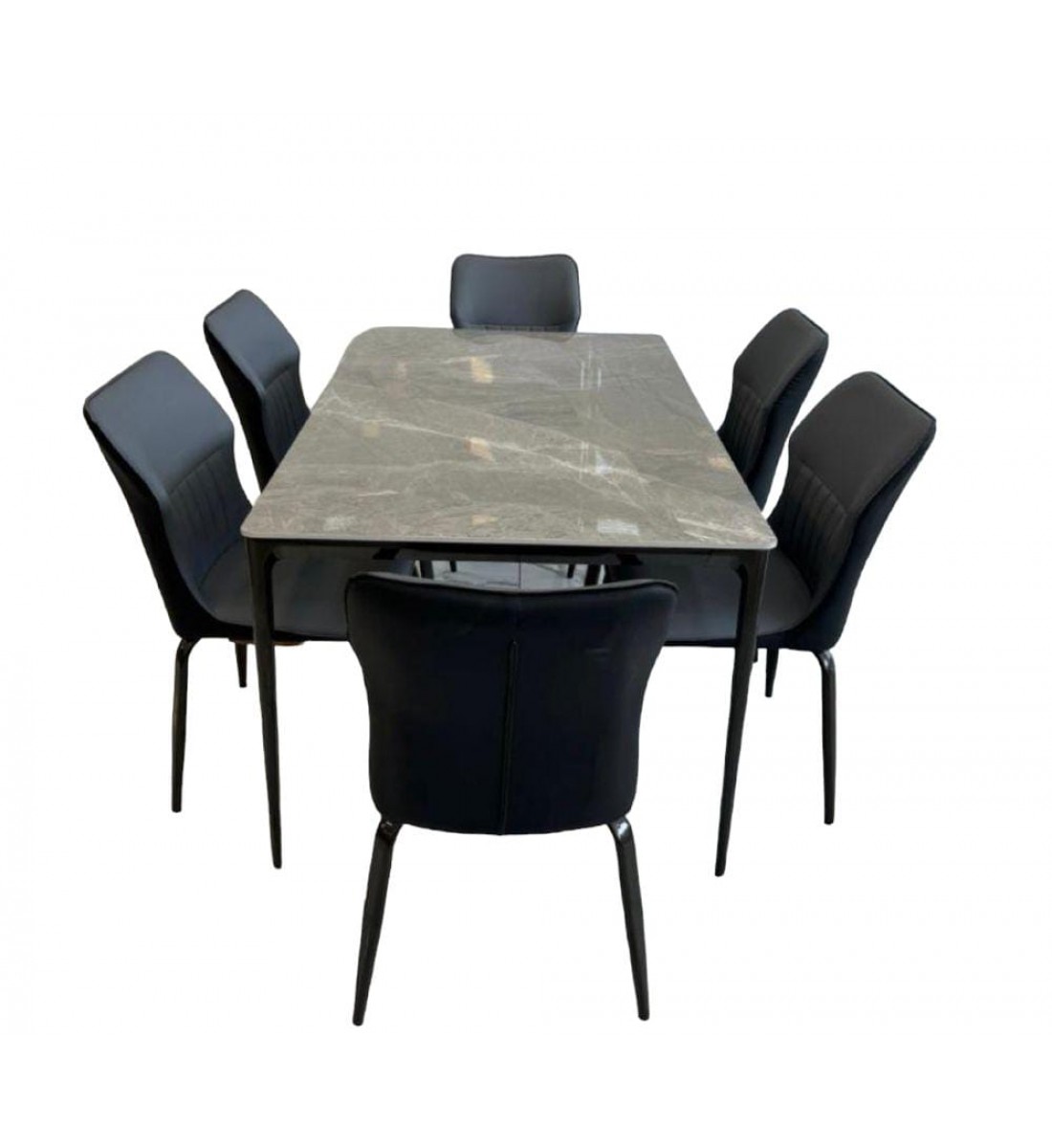 طاولة طعام سيرميك  6 كرسي جلد 150×90×72سم 