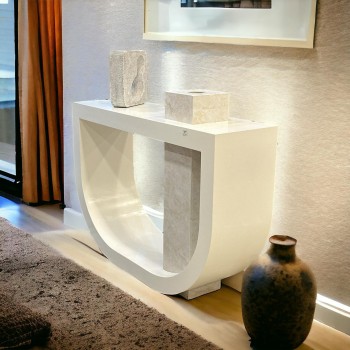 طاولة مدخل كونسول خشب  لون ابيض مع بيت  للمبخرة لون بيج 