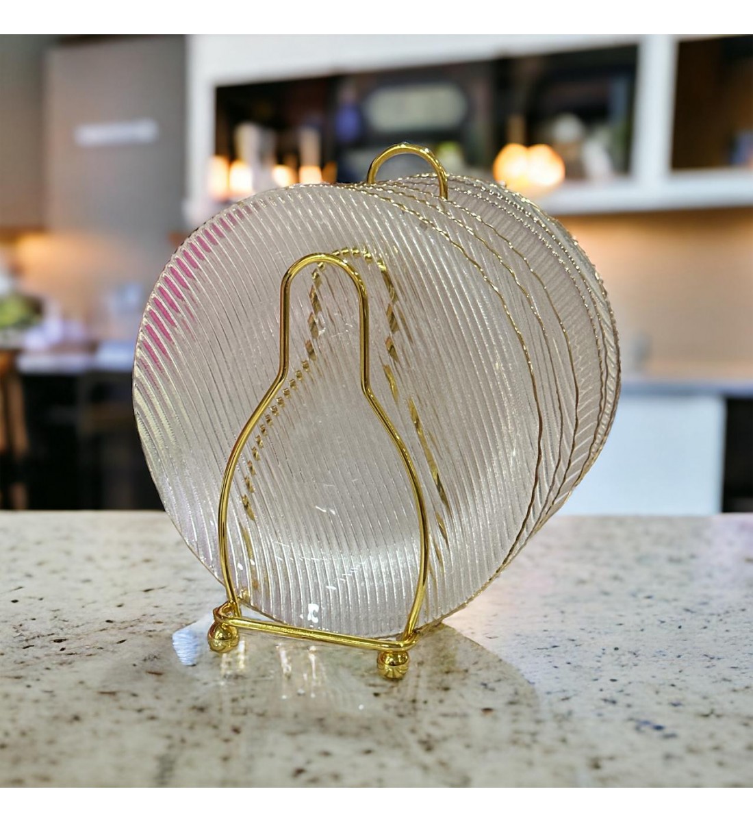 طقم صحون حلا زجاج 6 قطعة مع استاند حديد طقم صحون حلا زجاج 6 قطعة مع استاند حديد