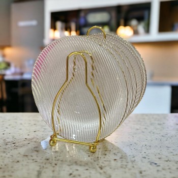 طقم صحون حلا زجاج 6 قطعة مع استاند حديد