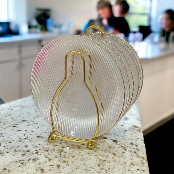 طقم صحون حلا زجاج 6 قطعة مع استاند حديد