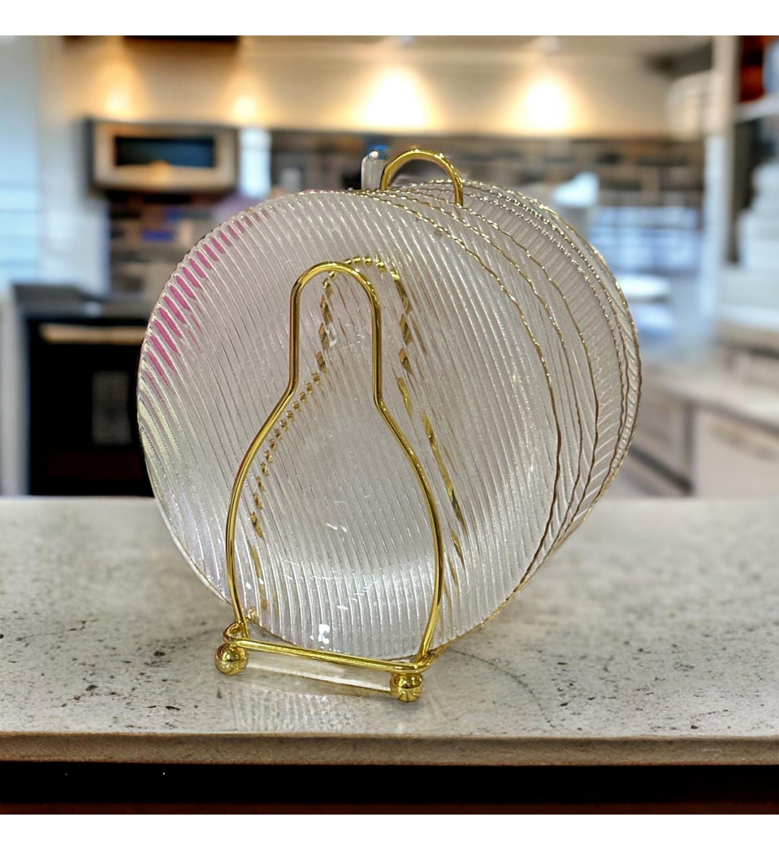 طقم صحون حلا زجاج 6 قطعة مع استاند حديد طقم صحون حلا زجاج 6 قطعة مع استاند حديد