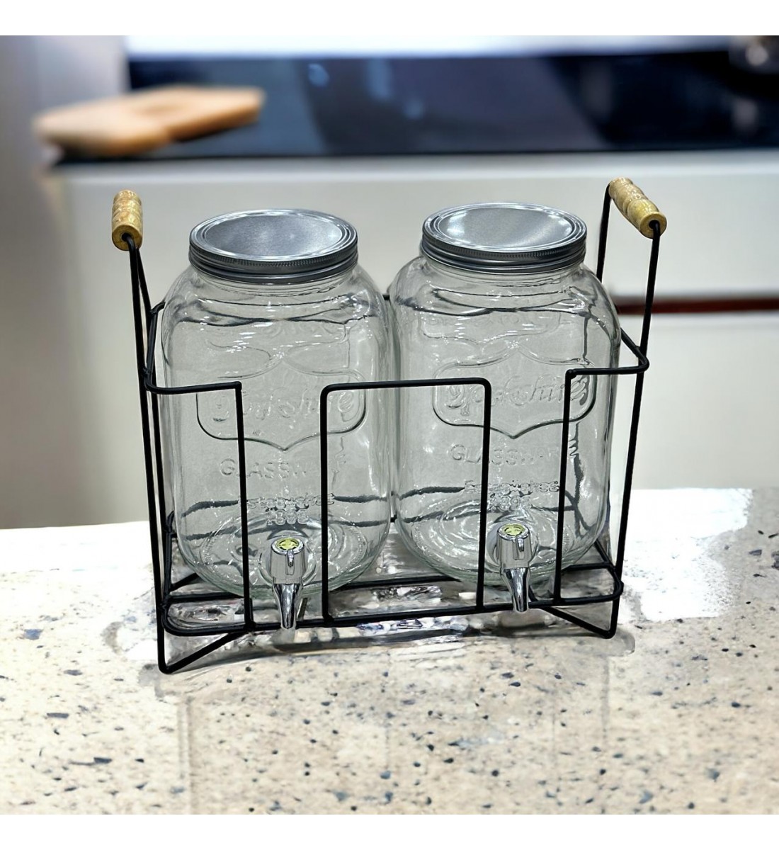 موزع مشروبات زجاج بحامل معدني