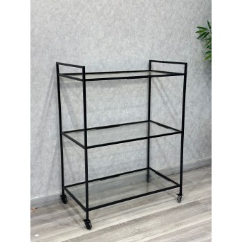 عربية تقديم زجاج باطراف حديد اسود3 دور بكفرات سهلة الحركة 75×39×89سم 