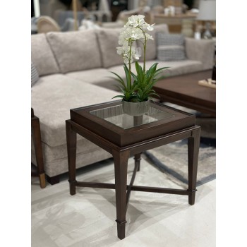      طاولة جانبية من حديد وقشور الجوز سطح زجاج61×60×60سم