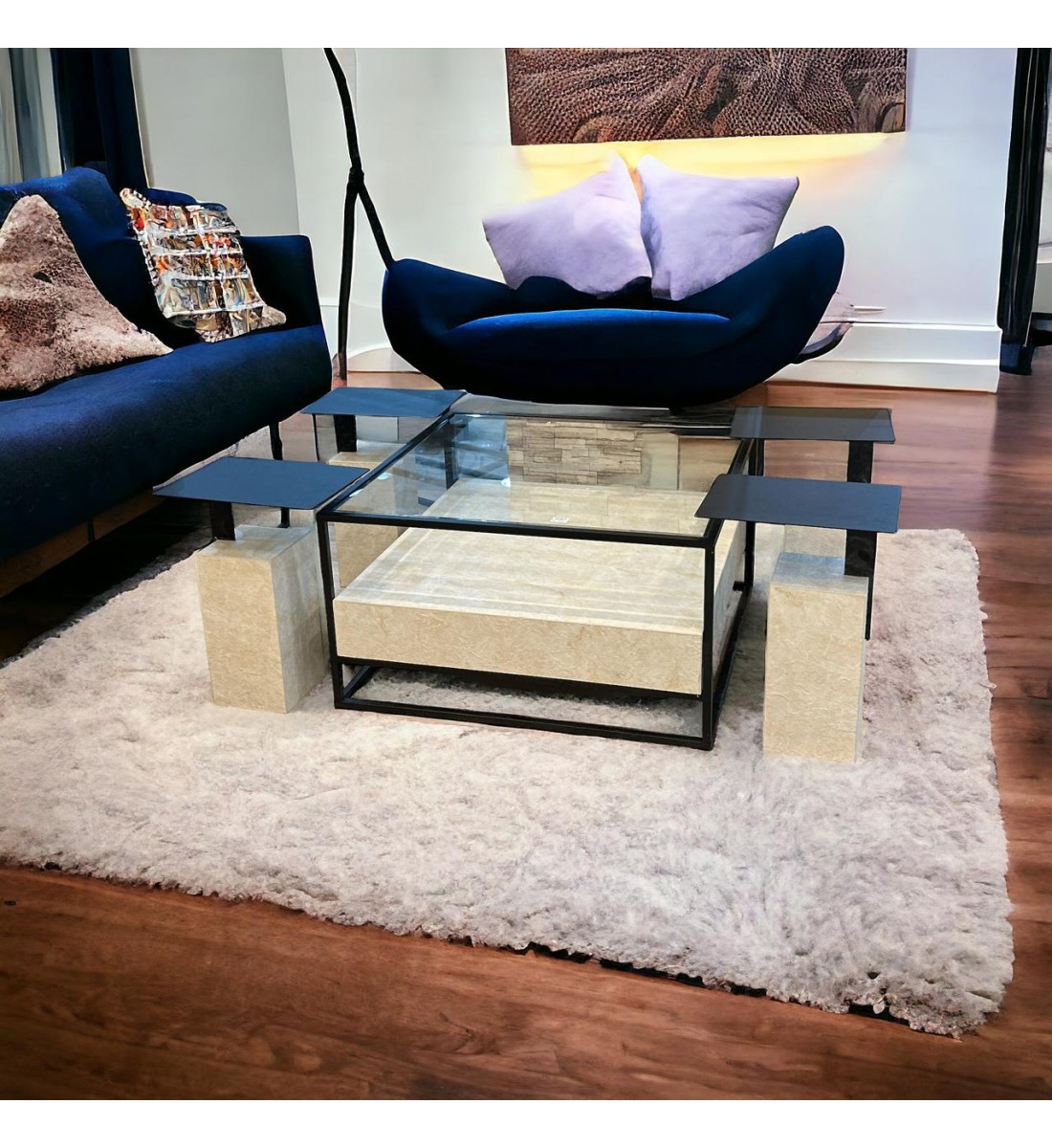 A modern design serving table set with 4 beige super jahan marble service tables