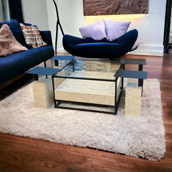 طقم طاوله تقديم بتصميم مودرن مع 4 طاولات خدمة سوبر جهان بديل الرخام  لون بيج