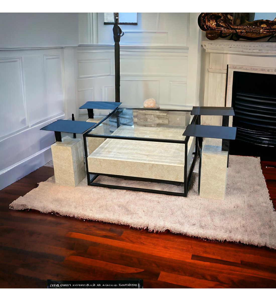 A modern design serving table set with 4 beige super jahan marble service tables