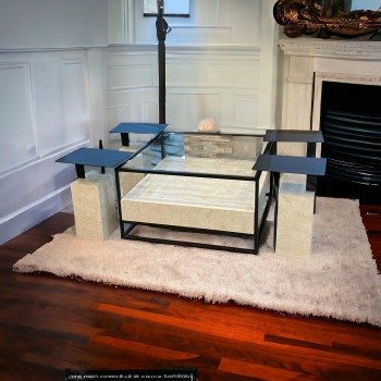 طقم طاوله تقديم بتصميم مودرن مع 4 طاولات خدمة سوبر جهان بديل الرخام  لون بيج