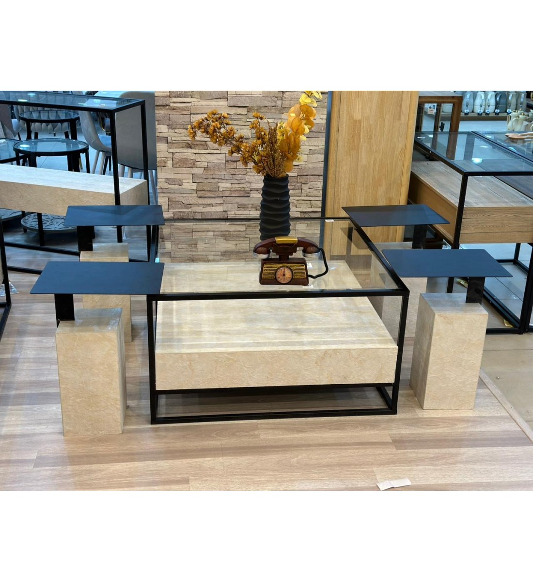 A modern design serving table set with 4 beige super jahan marble service tables