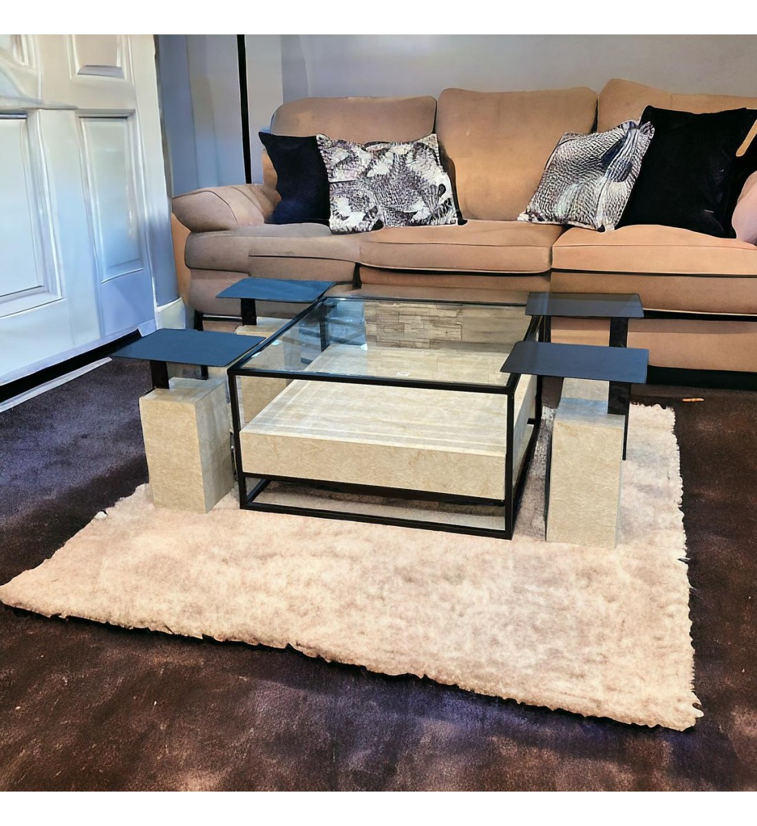 A modern design serving table set with 4 beige super jahan marble service tables