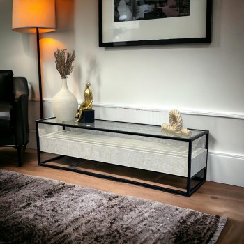   طاولة شاشة بلازما بديل الرخام سوبر دهان رخامي سطح زجاج لون بيج  40×160×45سم 