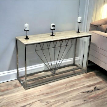 كونسول - مدخل استيل فضى وسطح رخام 130×40×90سم 