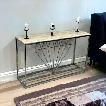 كونسول - مدخل استيل فضى وسطح رخام 130×40×90سم 