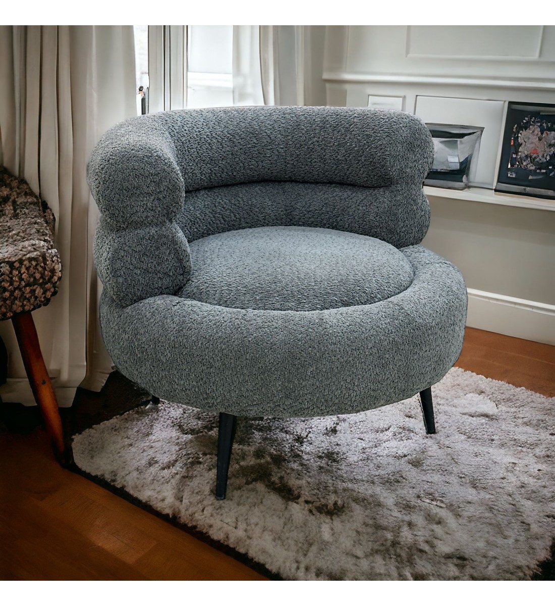 كرسي قماش  بوكلية  بتصميم مميز وجذاب لون رصاصي 