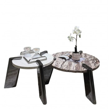  طقم  طاولة فاير فلاي سوسيلا طاولة قهوة سيرميك قاعدة استيل  -39×80×80سم 