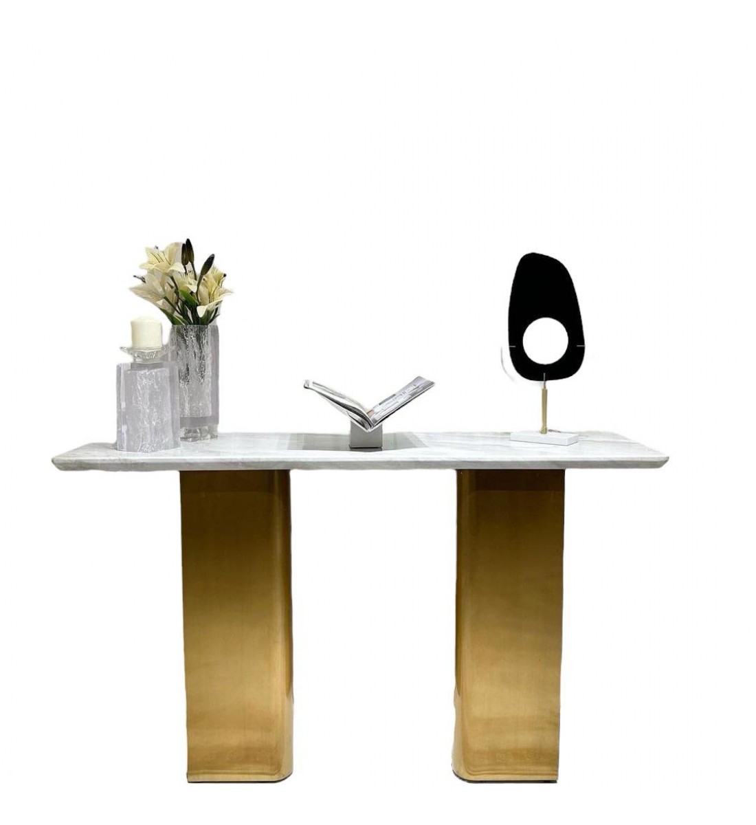  طاولة مدخل استيل رصاصي سطح سيراميك 81×140×40سم 