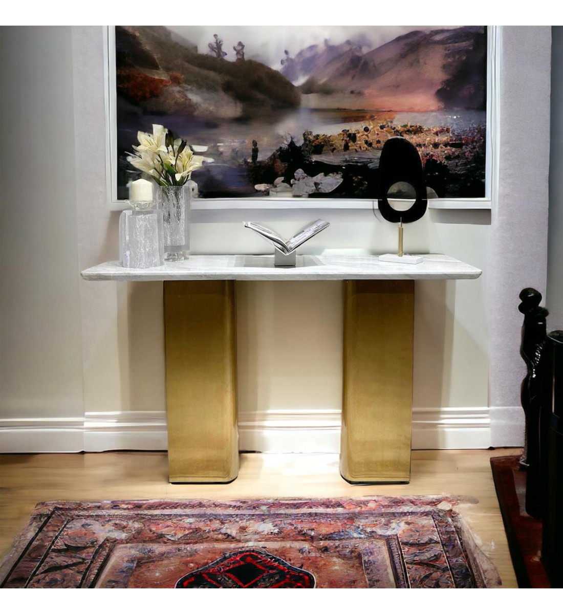 Entrance table, gray steel, ceramic surface, 81 x 140 x 40 cm