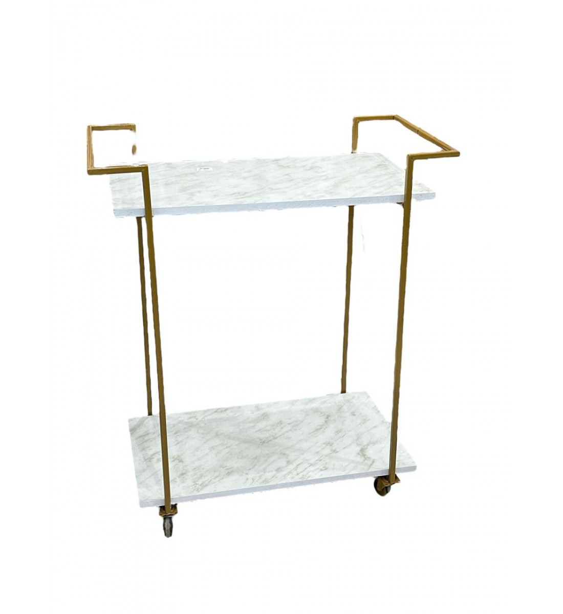 عربة تقديم لون ذهبي دورين سطح خشب لون ابيض شبيه الرخام عربة تقديم لون ذهبي دورين سطح خشب لون ابيض شبيه الرخام