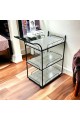 Serving cart, black, 3 floors, white wood surface similar to marble