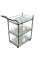 Serving cart, black, 3 floors, white wood surface similar to marble