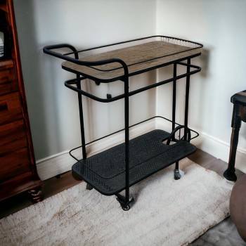 عربة تقديم لون اسود دورين  سطح خشب لون بني 