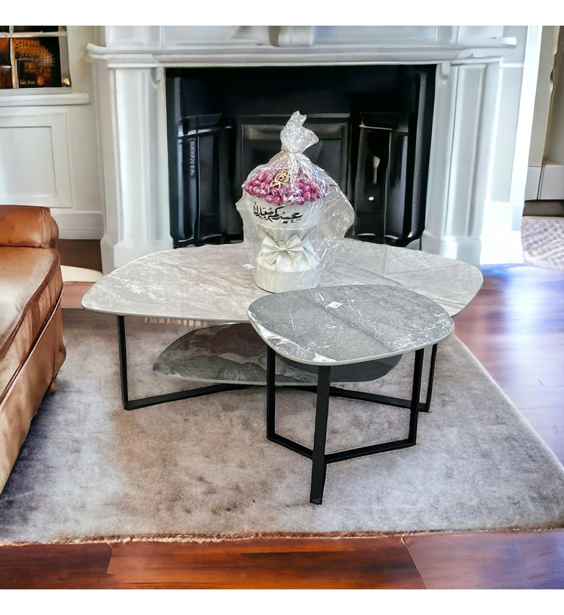 طقم طاولات طاولة قهوة فيكو - رمادي سيراميك/أسود 2قطع