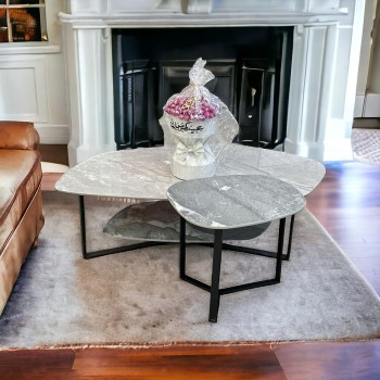 طقم طاولات طاولة قهوة فيكو - رمادي سيراميك/أسود 2قطع