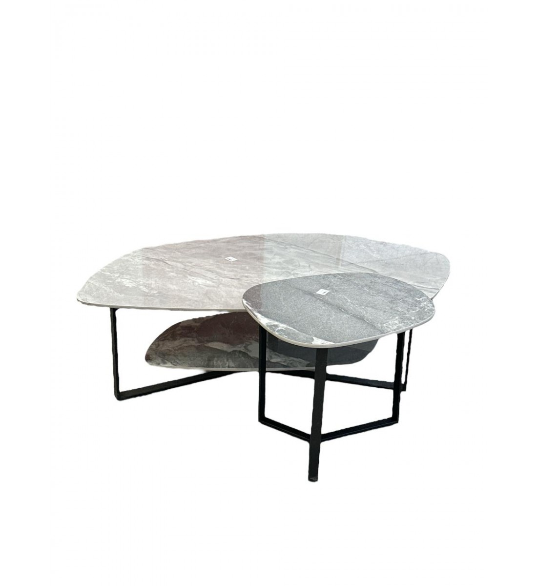 طقم طاولات طاولة قهوة فيكو - رمادي سيراميك/أسود 2قطع