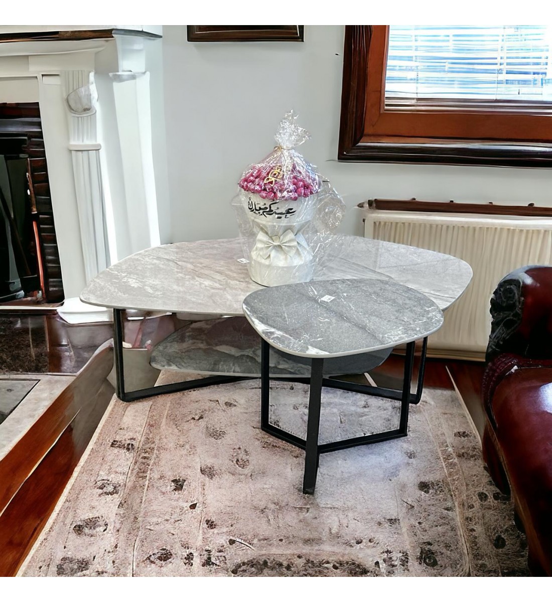 طقم طاولات طاولة قهوة فيكو - رمادي سيراميك/أسود 2قطع