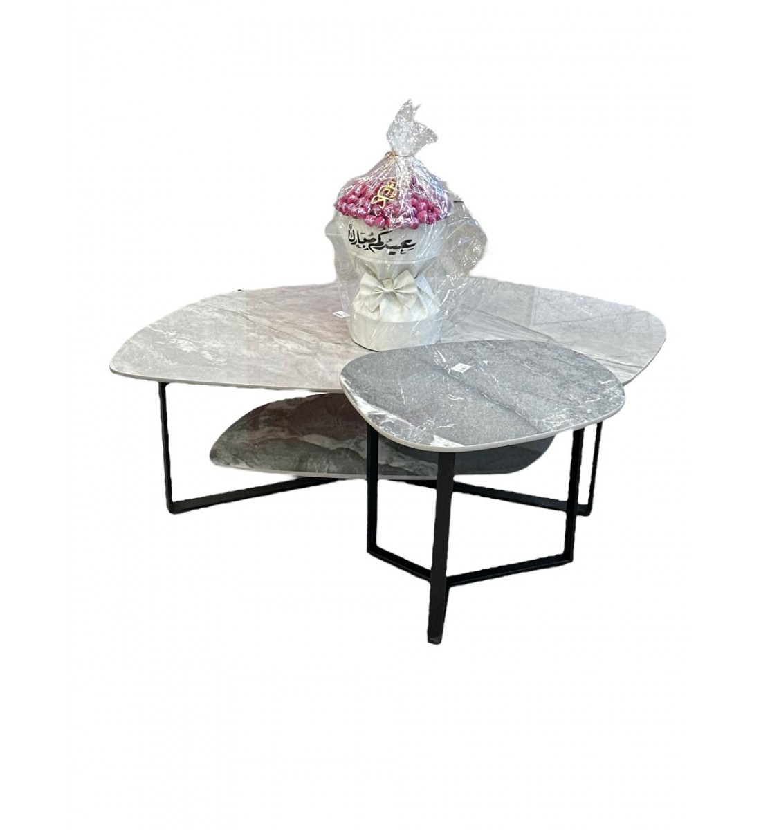 طقم طاولات طاولة قهوة فيكو - رمادي سيراميك/أسود 2قطع