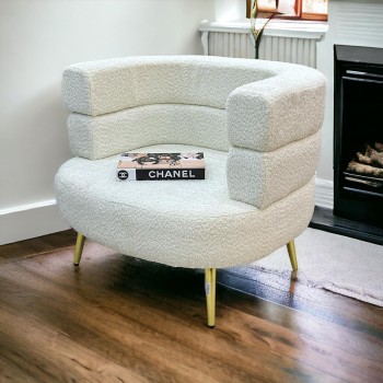 كرسي قماش  بوكلية  بتصميم مميز وجذاب ابيض رجل حديد ذهبي 